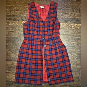 Cooperative Red and Blue Plaid Button-Front Kids Dress